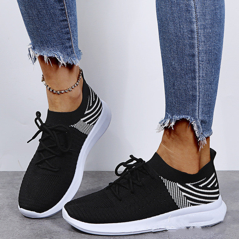 Breathable Korean Style Large Size Women's Shoes Flying Woven Mesh Shoes Running Shoes