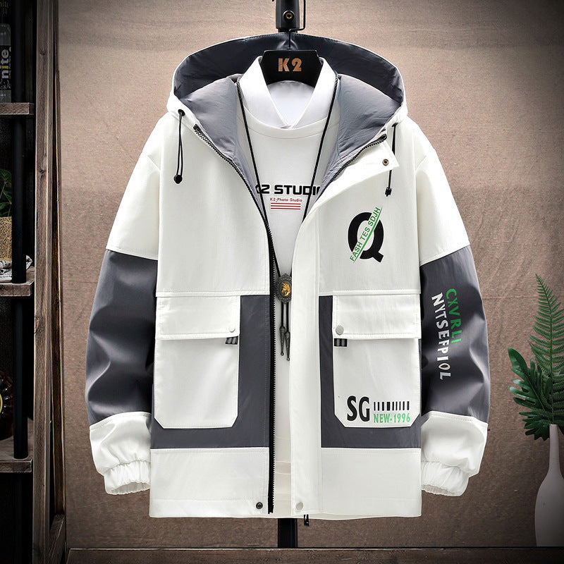 Men's Fashion Simple Baggy Casual Jacket Product information: Pattern: solid color Color: white green, light gray, black beige, black green, black white Size: M,L,XL,XXL,XXXL Lining composition: Polyester Fiber (polyester) Fabric name: cotton blend Applic