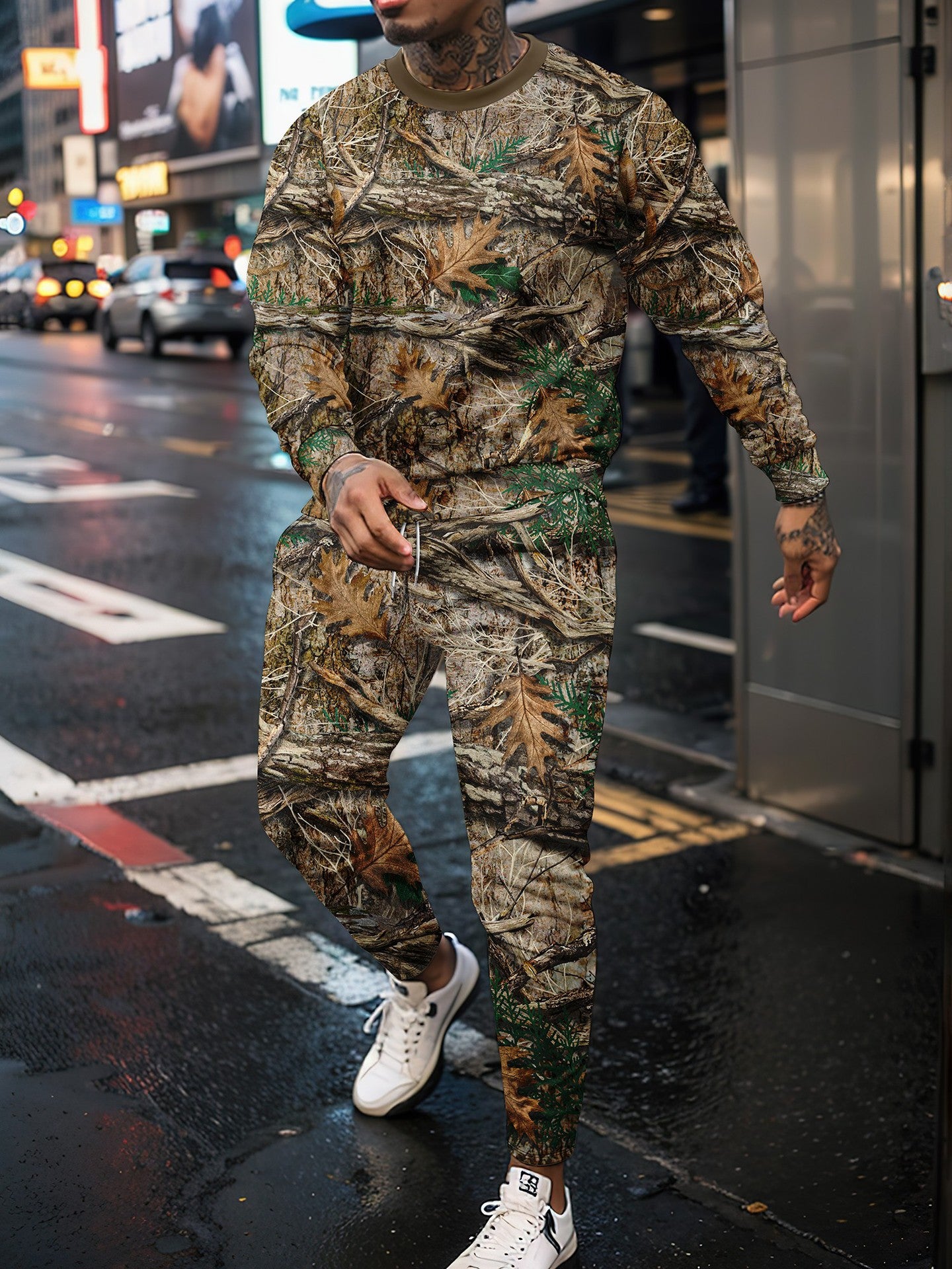 Round Neck Sweater Jungle Camouflage Sportswear Long Sleeve Two-piece Pants