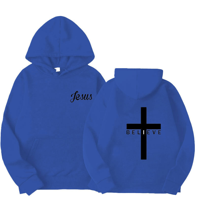 Believe Cross Printed Hoodie Men's Pattern Drawstring