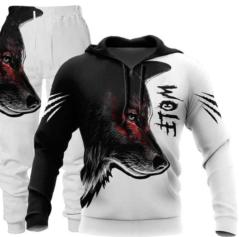 The New Wolf 3D Print Hooded Sweatshirt Suit