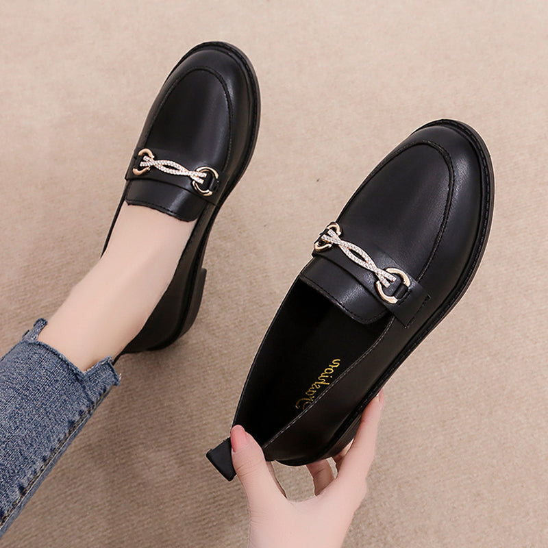 Versatile Shoes Women''s Shoes Lefu Shoes British Black Flat Bottom Diamond Shoes