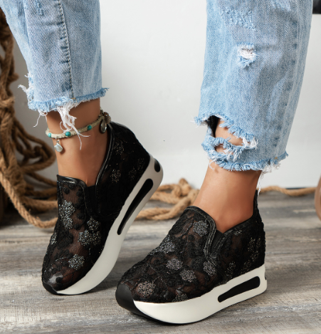 Damenmode-Spitzen-Mesh-Casual-High-Heel-Sneakers