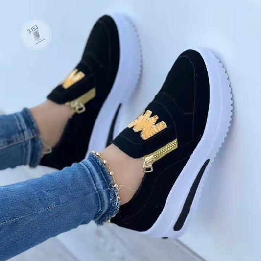 Oversized Sports Shoes With Muffin Flat Side Zipper