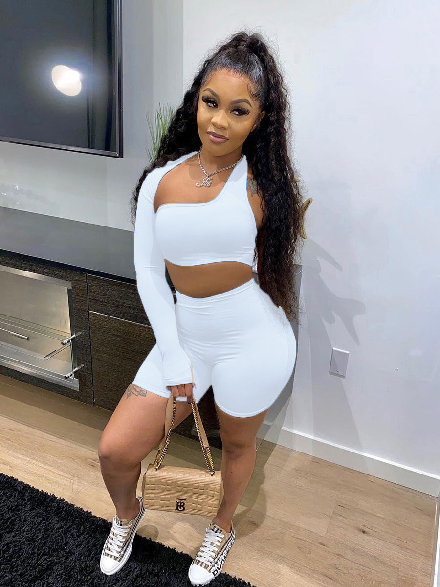 Cutout Sports Long Sleeve Shorts Two Piece Set