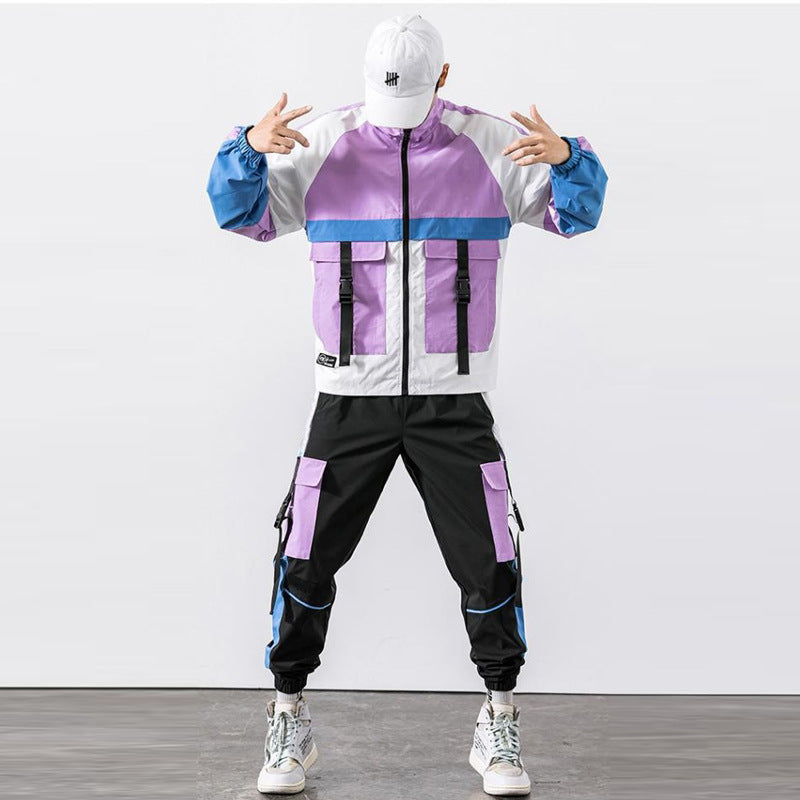 Spring And Autumn Sports Suit Street Trendy Boys Casual Workwear Jacket Multi-pocket Trousers Two-piece Set