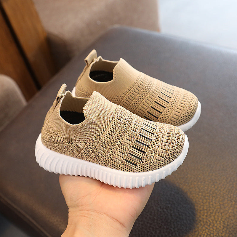 Striped Medium And Large Children Breathable Casual Flying Woven Shoes