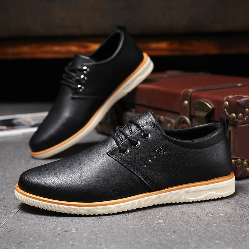 Men's Casual All-match Black Leather Waterproof Shoes