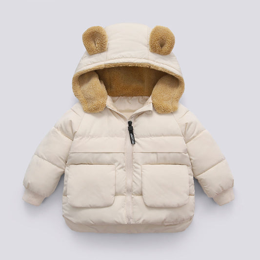 Chaqueta Abrigada Con Capucha Gruesa Corta De Otoño E Invierno Para Niños