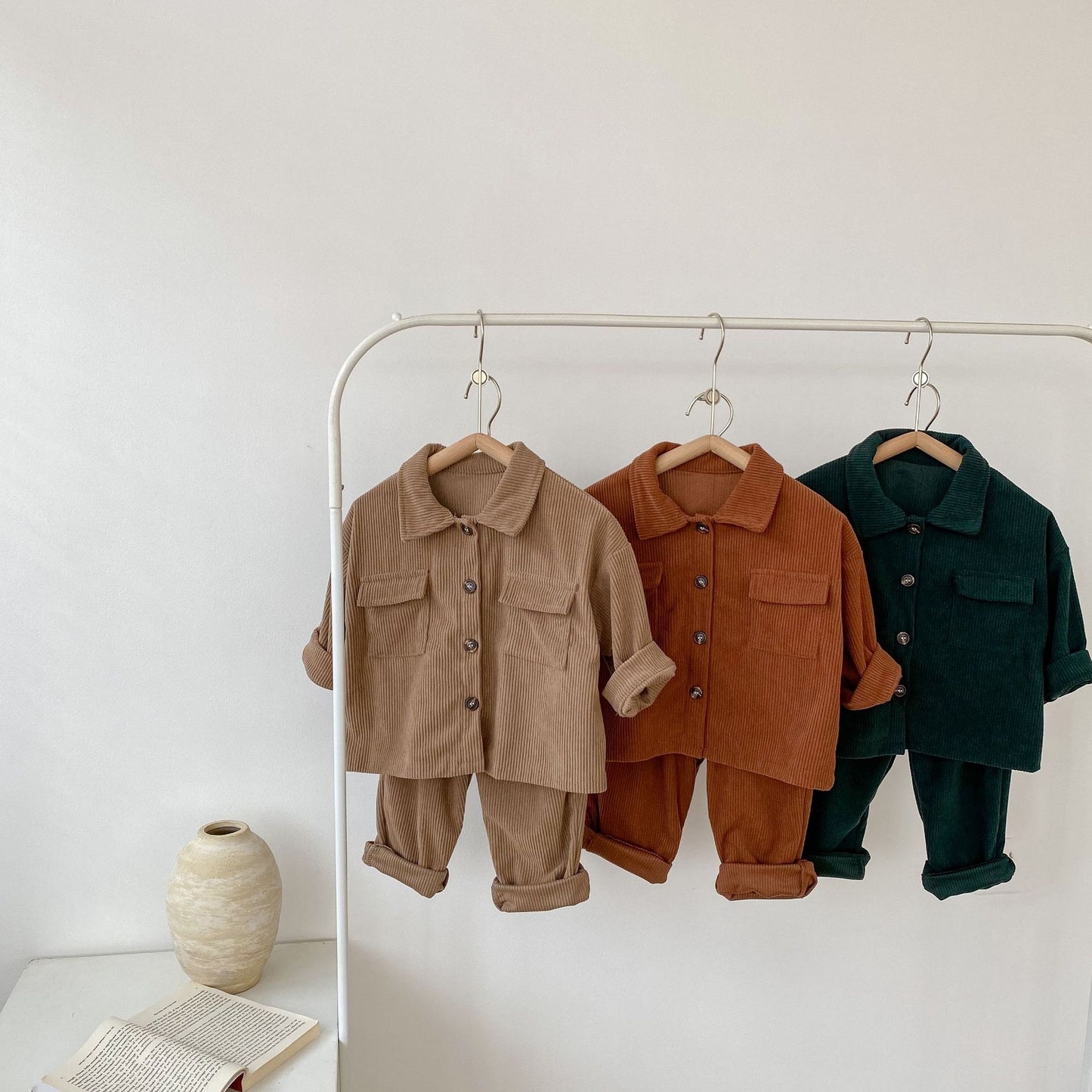 Spring And Autumn Infant Boys And Girls Baby Lapel Cardigan Coat Pants Corduroy Two-piece Set