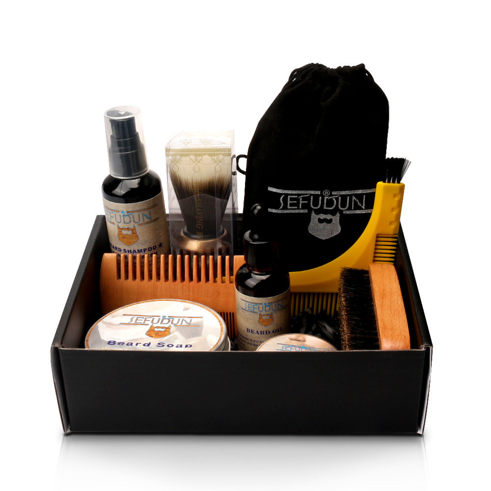 Men Barba Beard Kit Beard Care Set Styling Tool Styling Scissors Beard Oil Comb Moustache Balm Moisturizing Wax