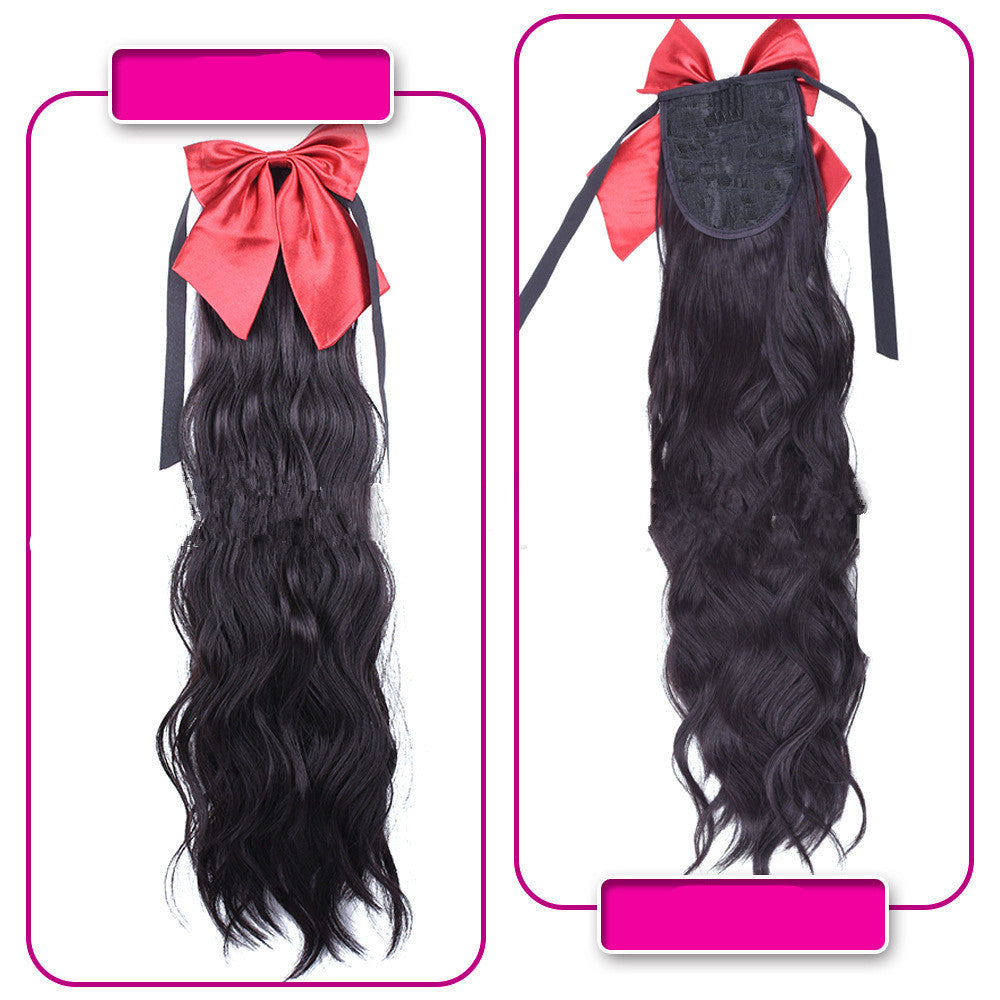 Red Bow Ponytail Wig Women''s Long Hair Ribbon Wig Ponytail