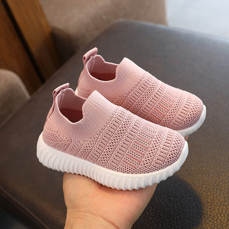 Striped Medium And Large Children Breathable Casual Flying Woven Shoes