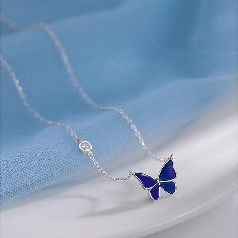 S925 Sliver Color-changed Butterfly Necklace Fashion Novelty Jewelry