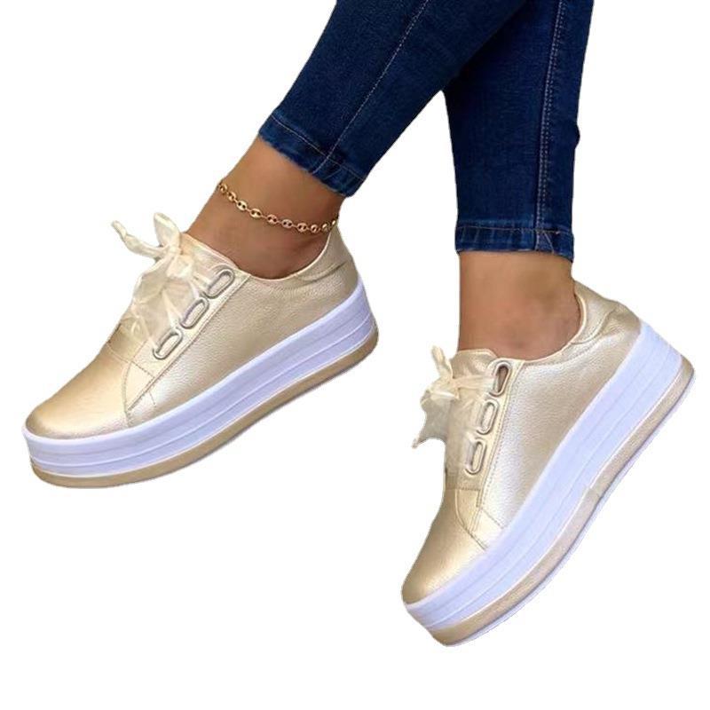 Single Large Size Casual European And American Lace-up Flat Round Toe Platform Women's Shoes