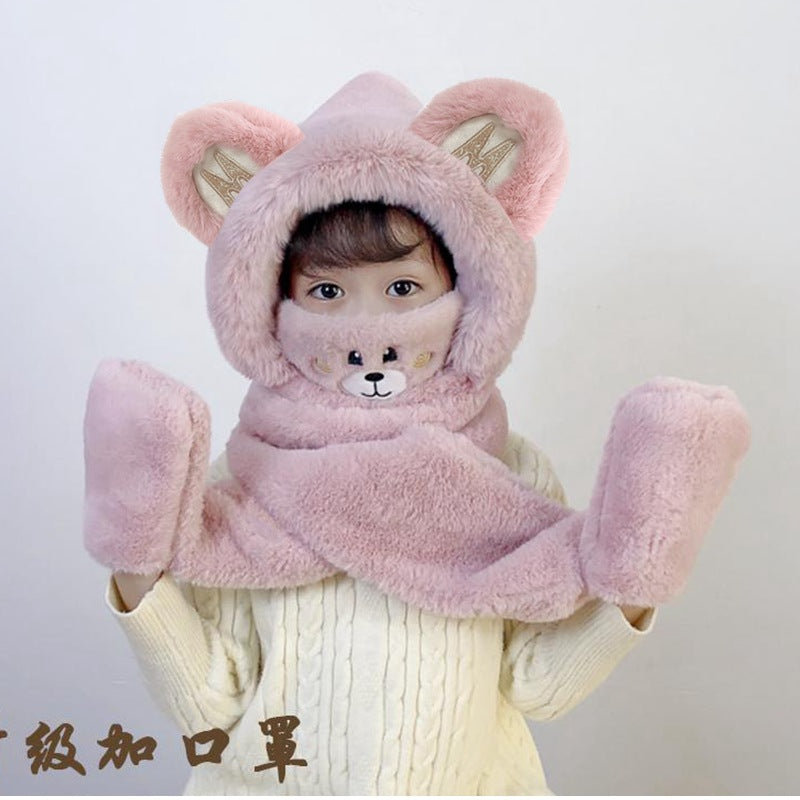 Children's Hat Scarf Gloves One-piece Hat