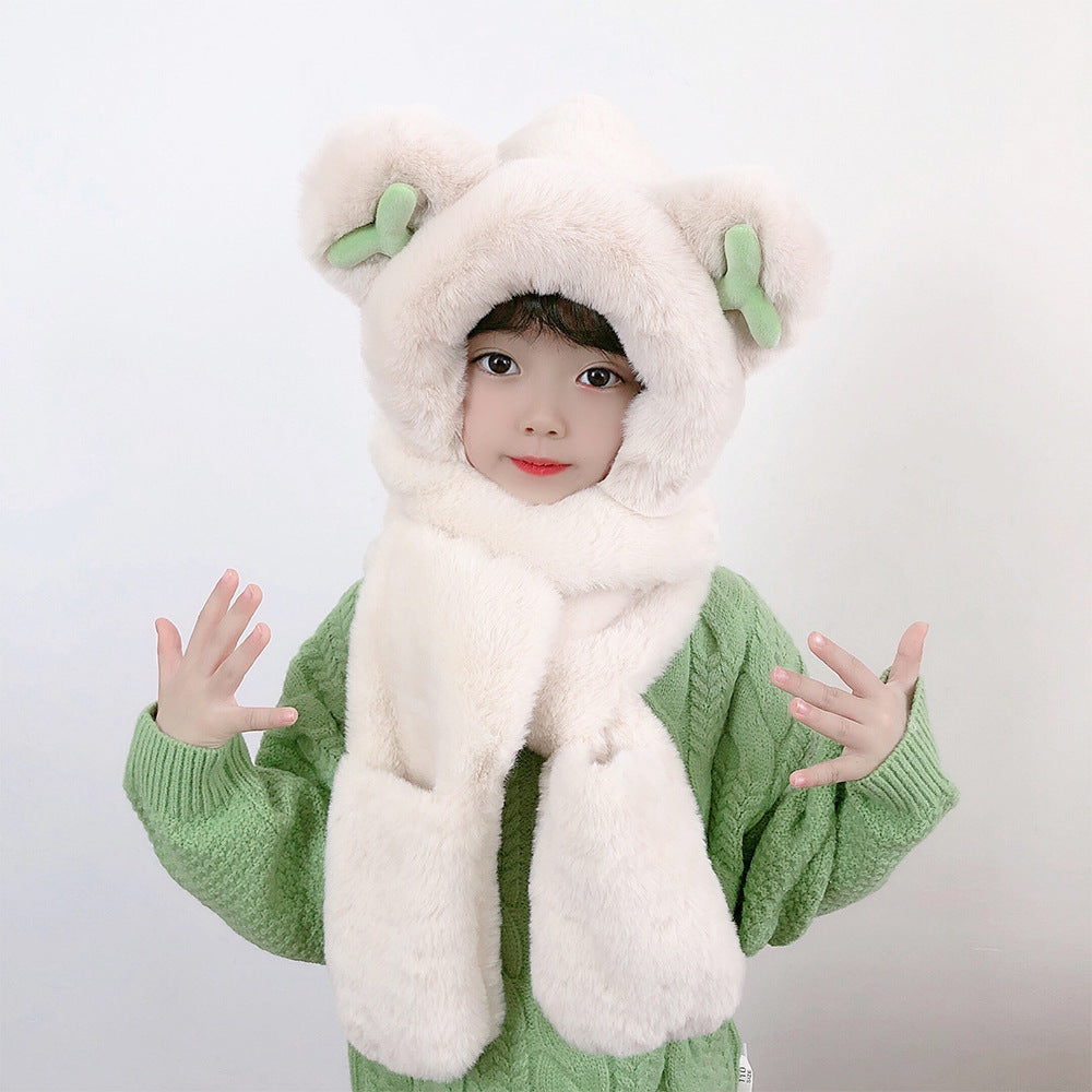 Children's Hat Scarf Gloves One-piece Hat