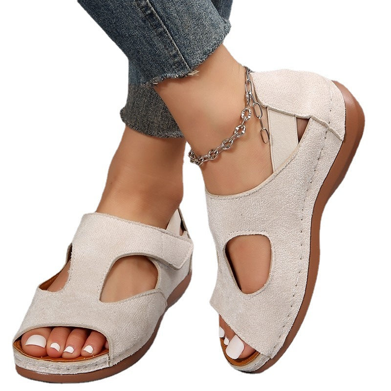 Flache, leichte, bequeme, lässige Damensandalen mit Klettverschluss für Damen