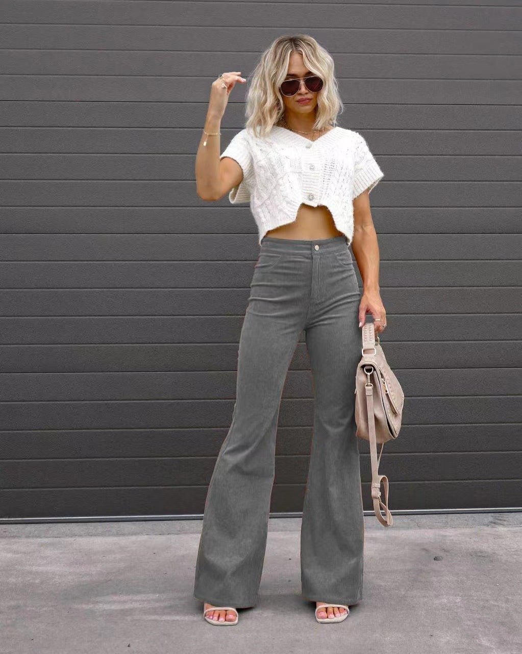 Solid Color Mid-waist Slim-fit Micro Flared Pants Corduroy Product information: Color: Orange, khaki, Brown, wine red, black, blue, gray, dark khaki, Green Elasticity: Micro elasticity Pants length: trousers Waist Type: Mid waist Size: S,M,L,XL,XXL,XXXL S