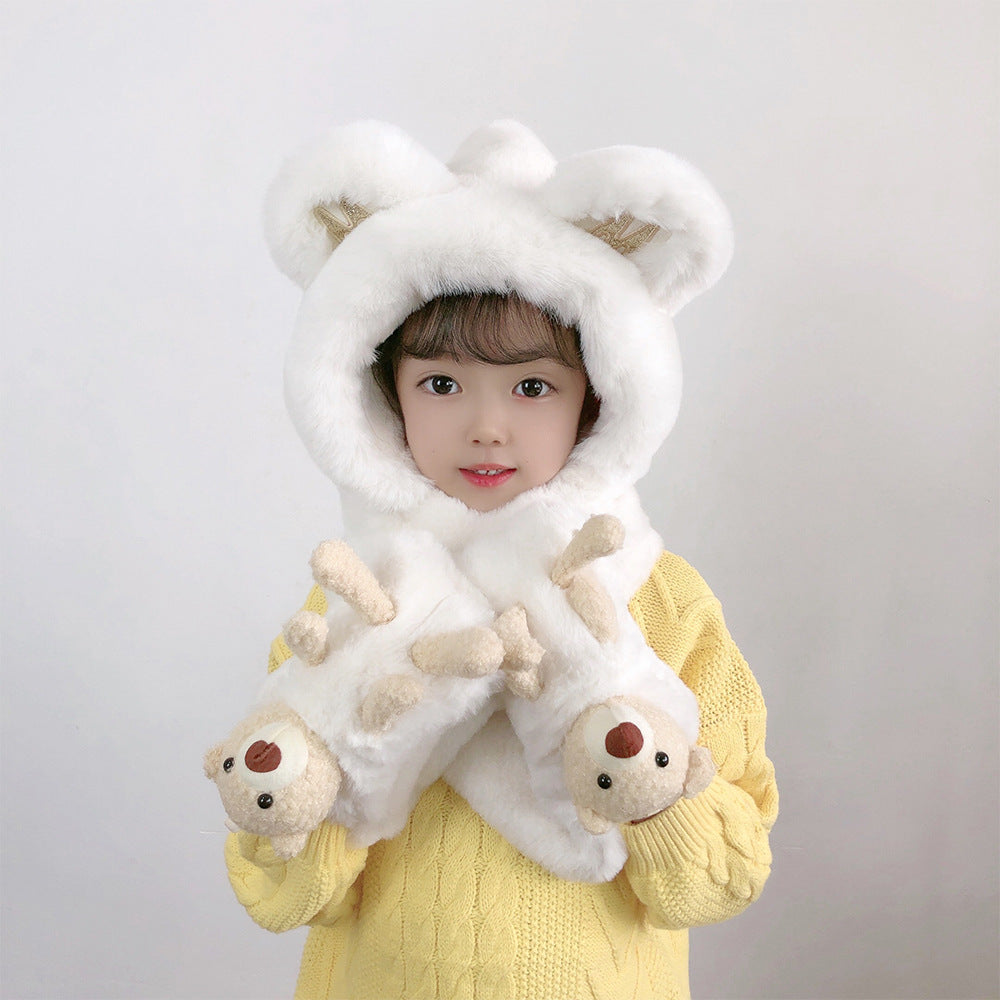 Children's Hat Scarf Gloves One-piece Hat