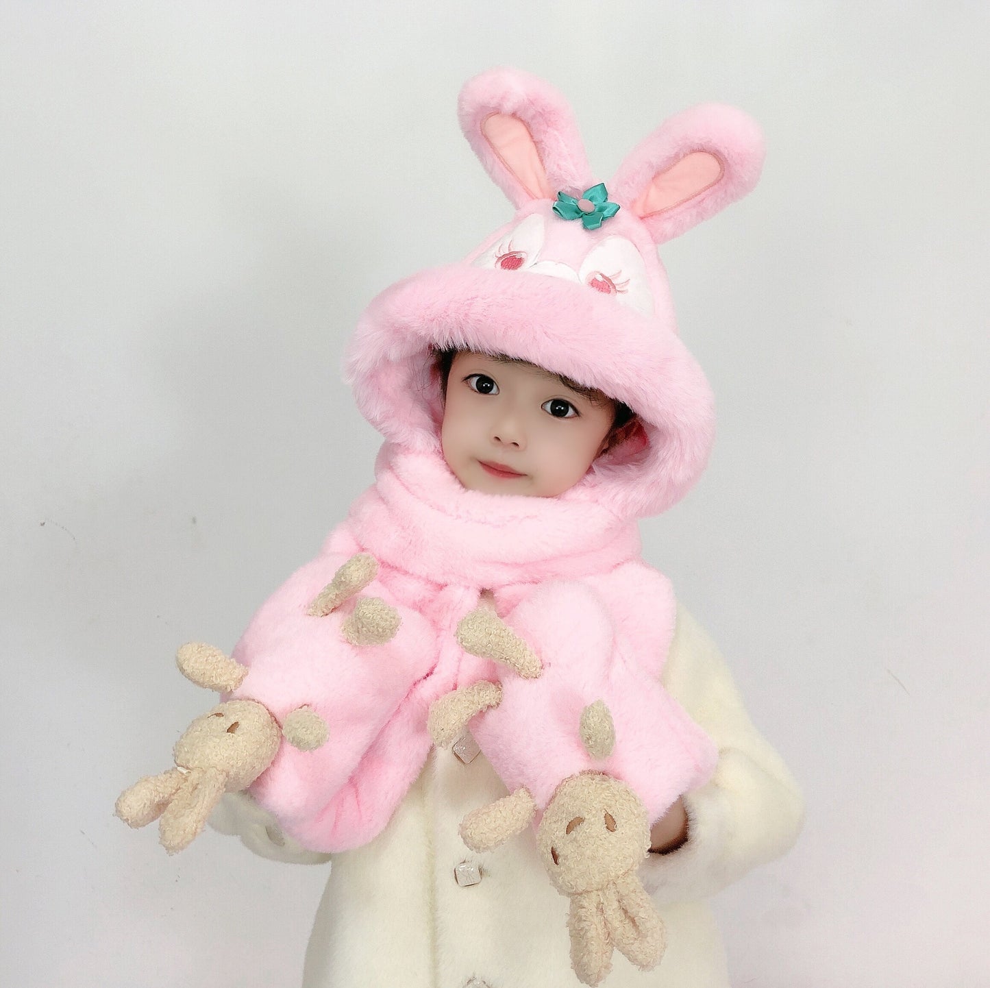 Children's Hat Scarf Gloves One-piece Hat