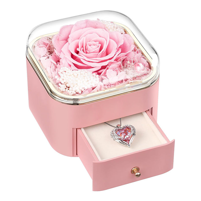 Valentines Day Rose Flower Drawer Jewelry Box Earrings Ring Necklace Storage Valentine's Day Gift Box Romantic Jewelry Packaging Box