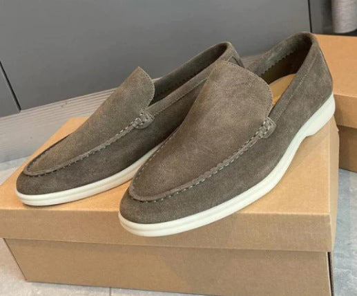 Men's Beef Tendon Soft Soled Flats Comfortable Slip-on Suede Casual Shoes