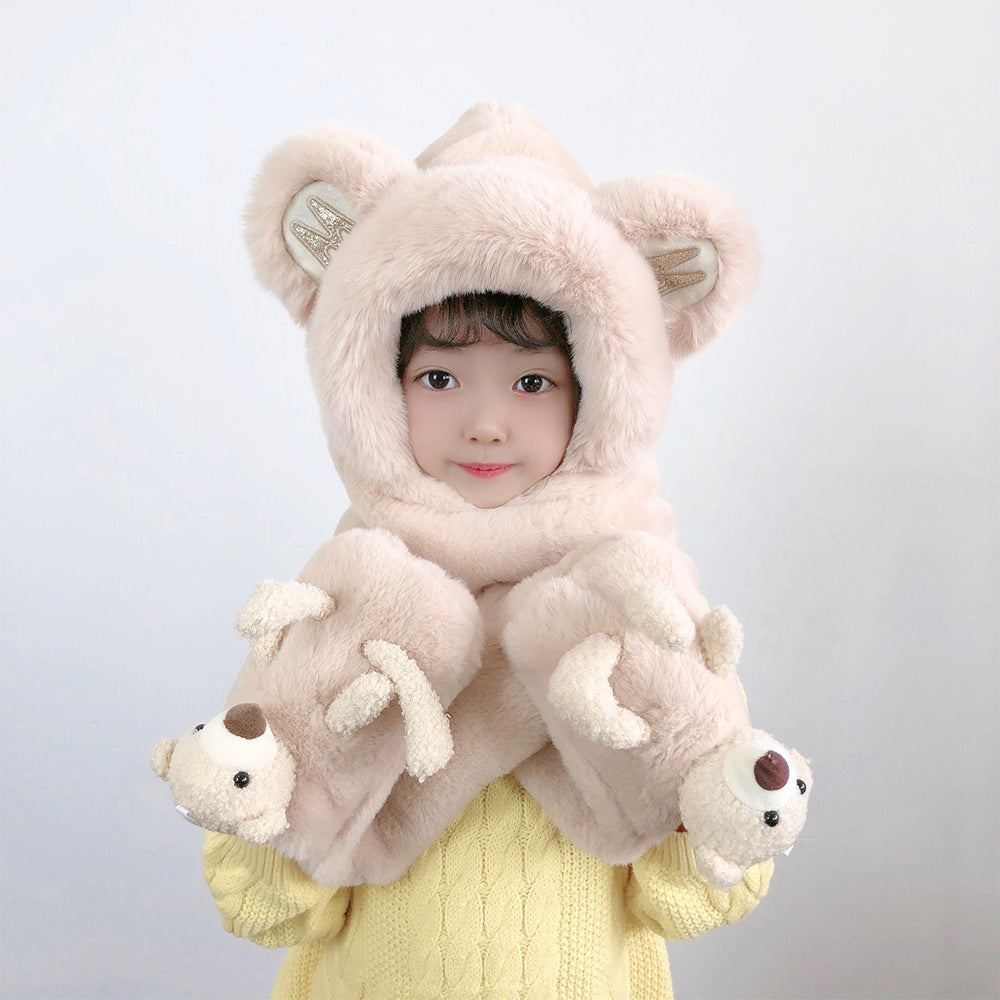 Children's Hat Scarf Gloves One-piece Hat