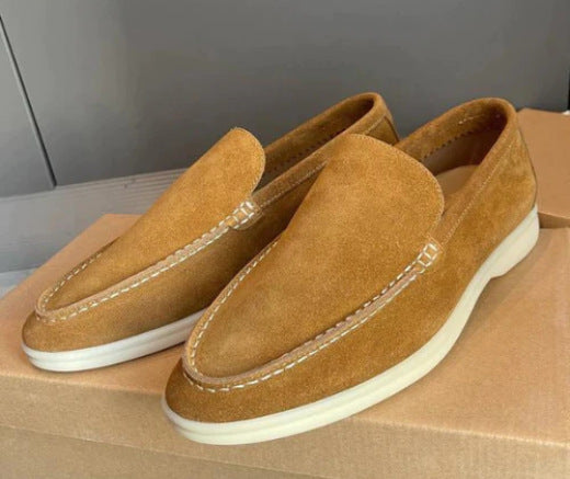 Men's Beef Tendon Soft Soled Flats Comfortable Slip-on Suede Casual Shoes