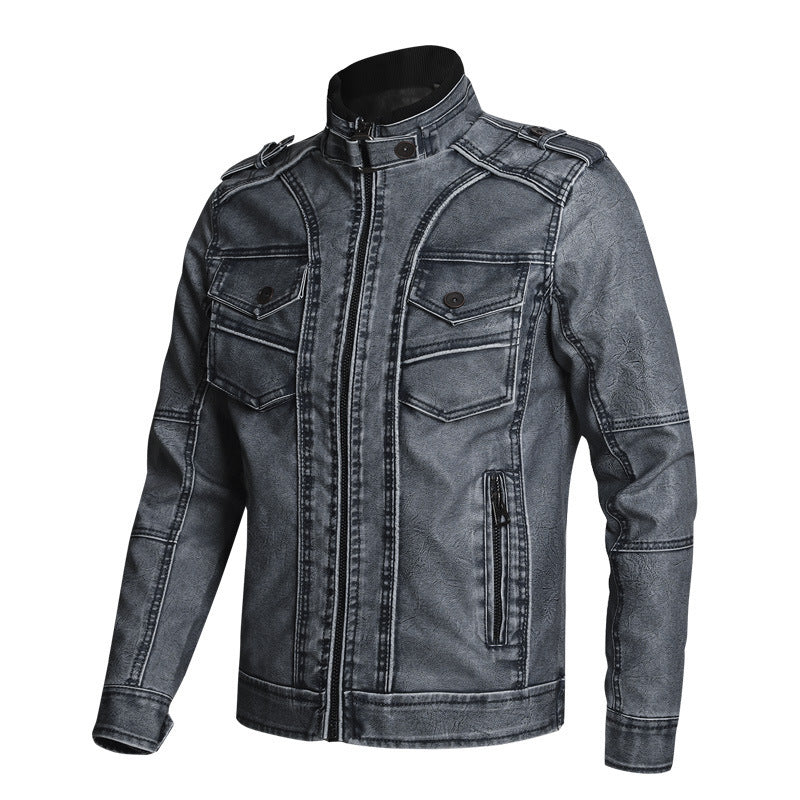 Thick PU Leather Coat Men's Fashion Casual