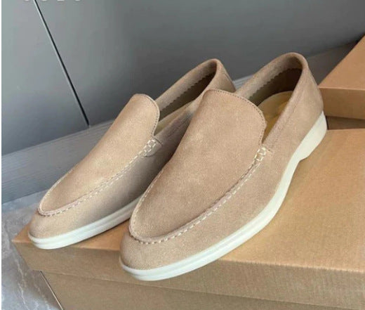 Men's Beef Tendon Soft Soled Flats Comfortable Slip-on Suede Casual Shoes