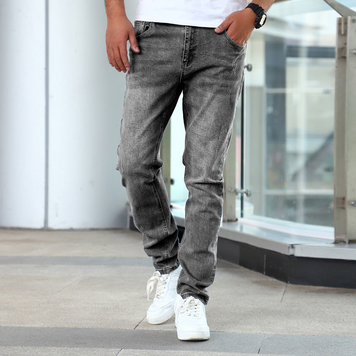 Men's Jeans Gray Trousers Stretch Skinny