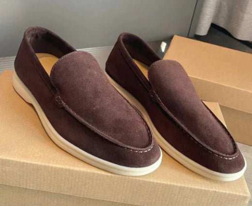 Men's Beef Tendon Soft Soled Flats Comfortable Slip-on Suede Casual Shoes