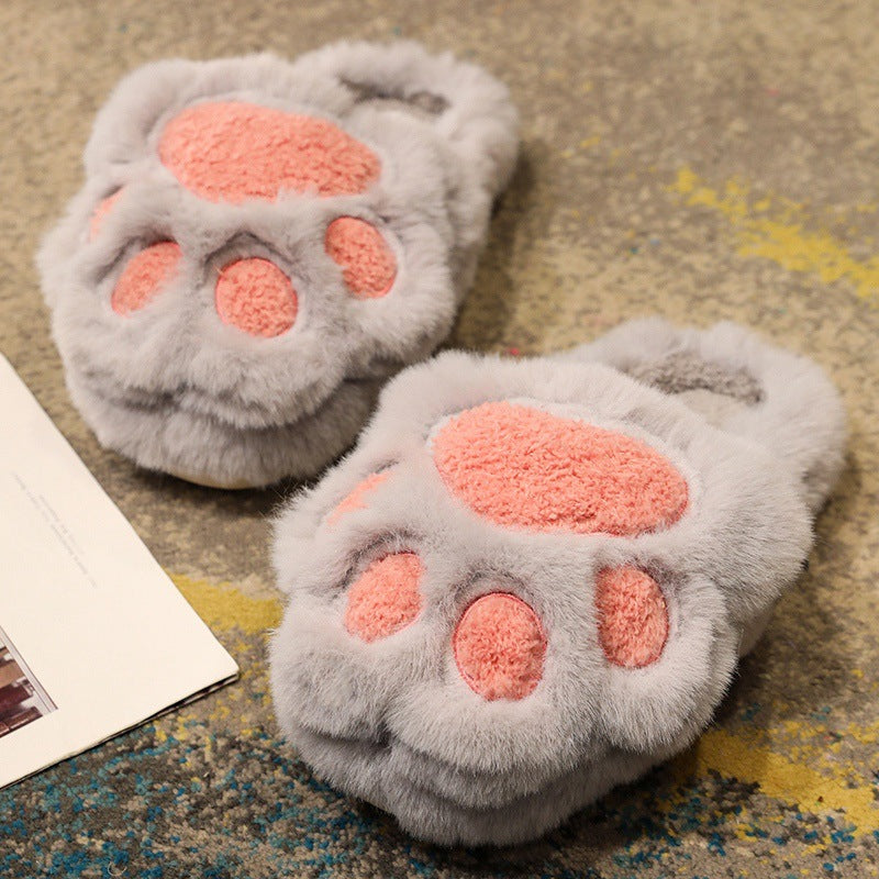 Pantuflas de algodón con garra de gato lindas pantuflas de felpa para mujer