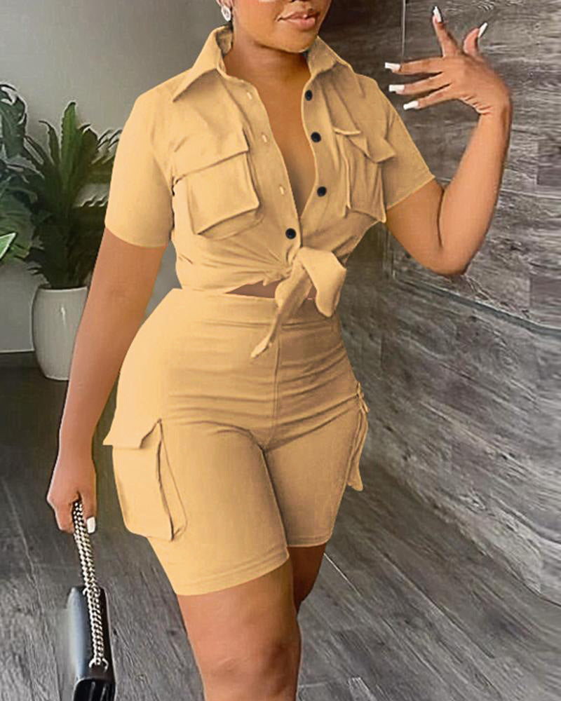 Women's Clothing Urban Style Shirt Short Sleeve Two-piece Set