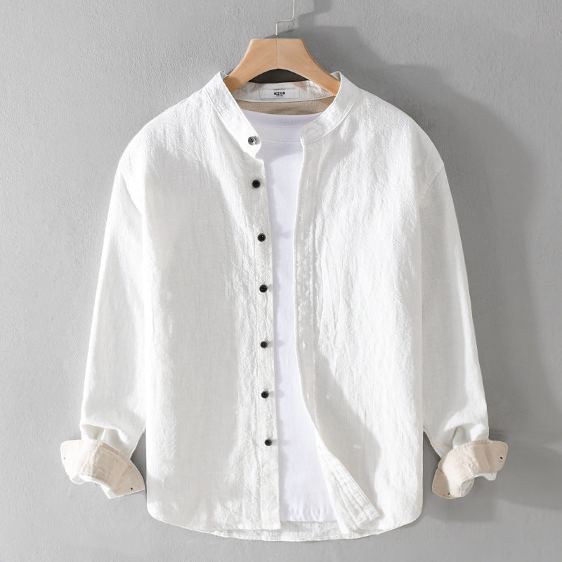 Men's Fashion Casual Simple Cotton Linen Long Sleeve Blouse