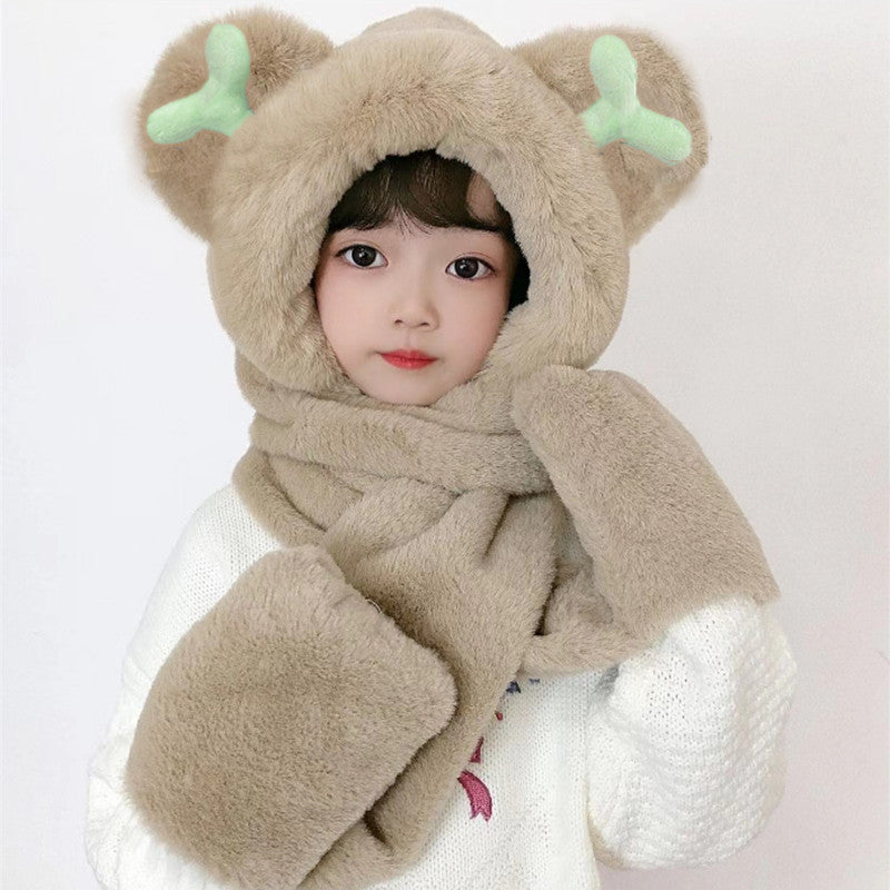 Children's Hat Scarf Gloves One-piece Hat