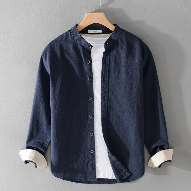 Men's Fashion Casual Simple Cotton Linen Long Sleeve Blouse