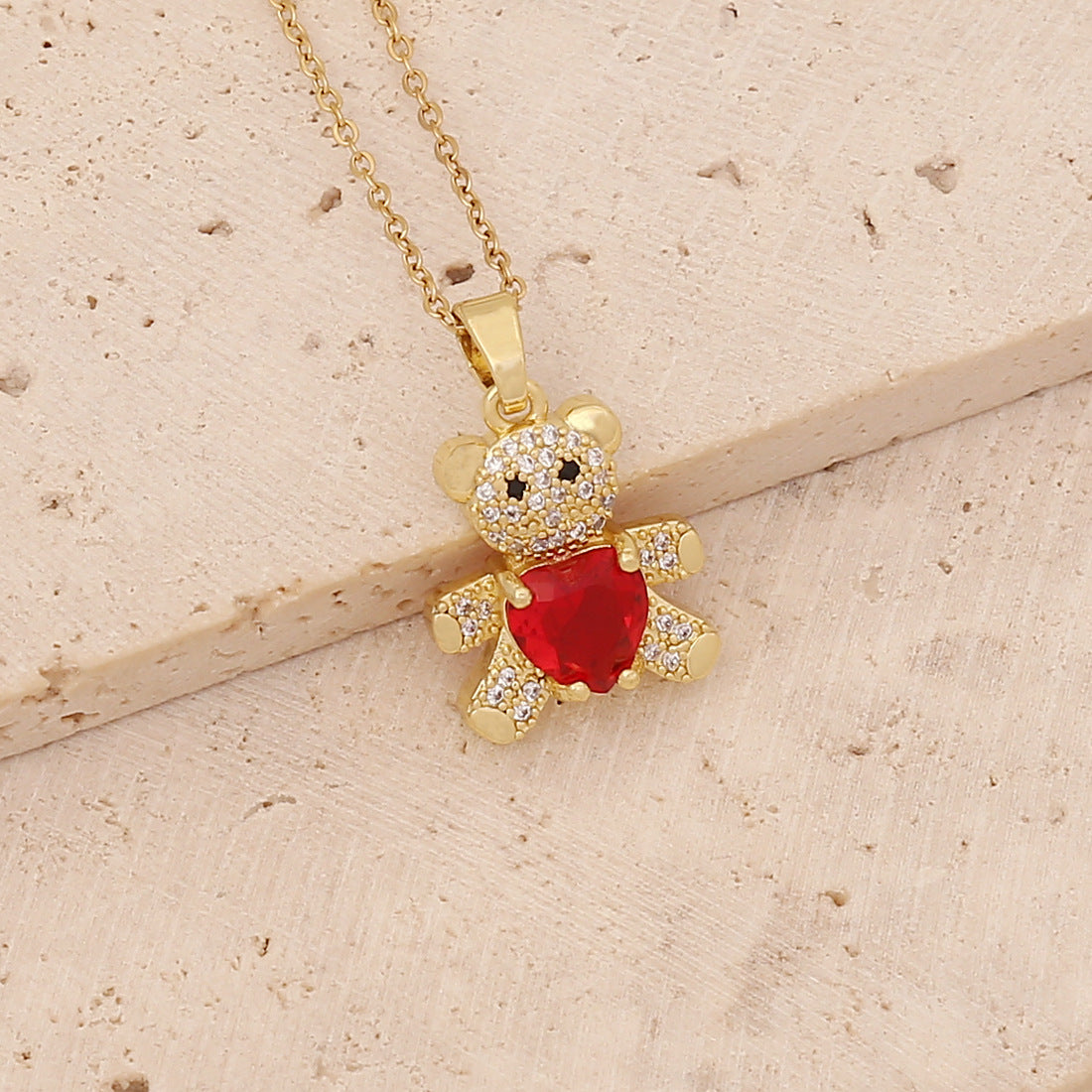 Copper Micro Inlaid Zircon Bear Love Gem Necklace