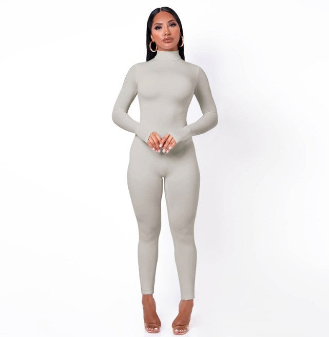 High-neck Solid Color Tight-fitting Sports Long-sleeved Fitness Jumpsuit