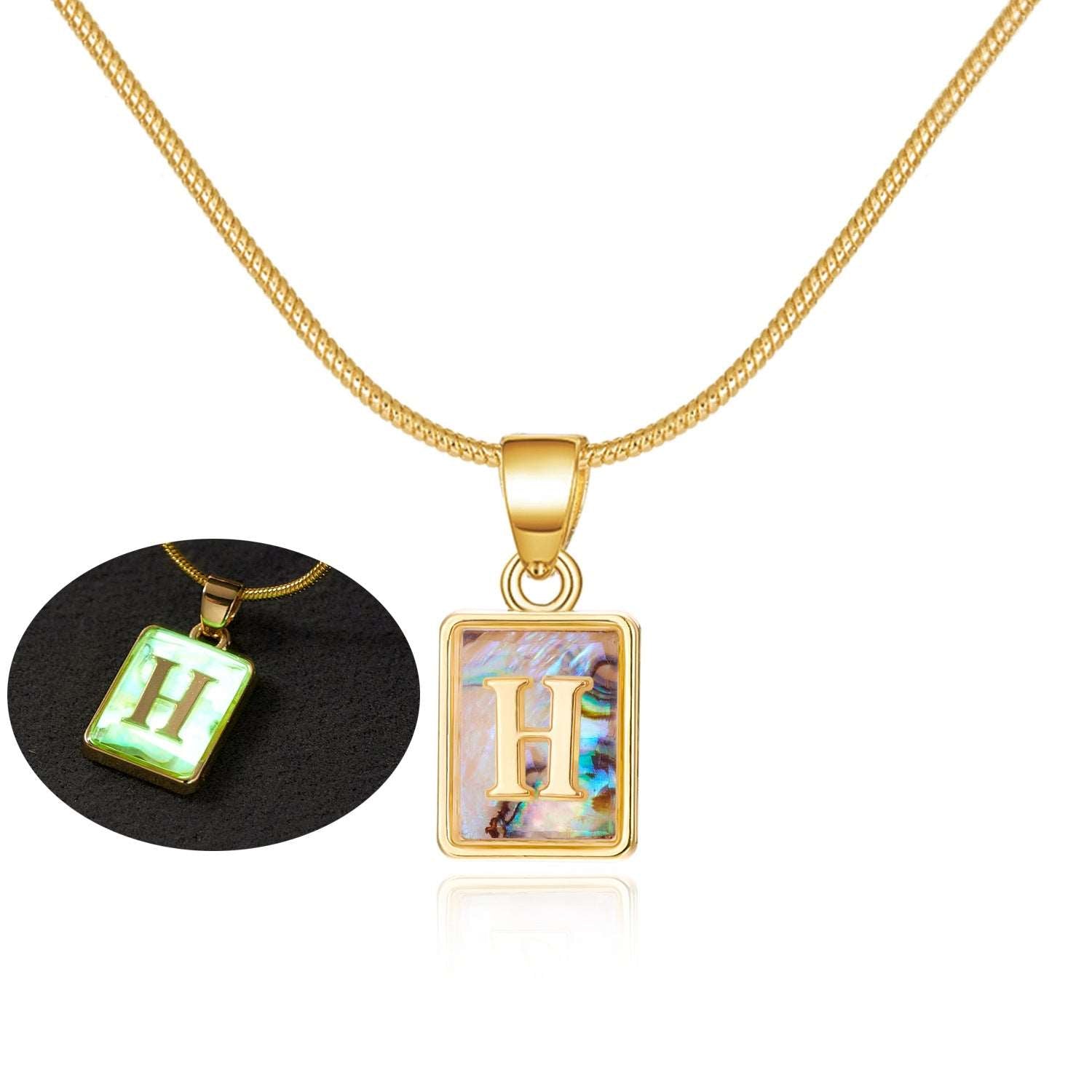 26 Letter Square Necklace Colorful Shell Luminous Pendant Chain Necklace For Women Temperament Ladies Jewelry