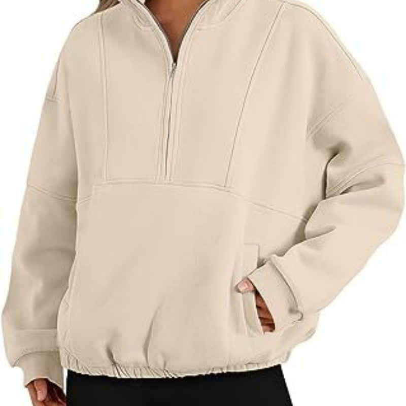 Fashion Polyester Sweater Sports Casual Women's Zipper Pocket