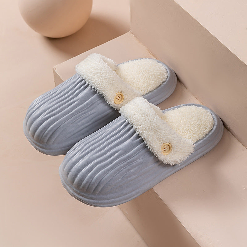 New Detachable House Slippers Winter Warm Waterproof Removable Fluffy Slippers With Button Design Non-slip Plush Shoes For Women Men