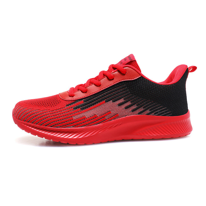 Men's And Women's Trendy Red Sneakers Knit Breathable Wear-resistant Non Slip Lace-Up Outdoor Walking Shoes