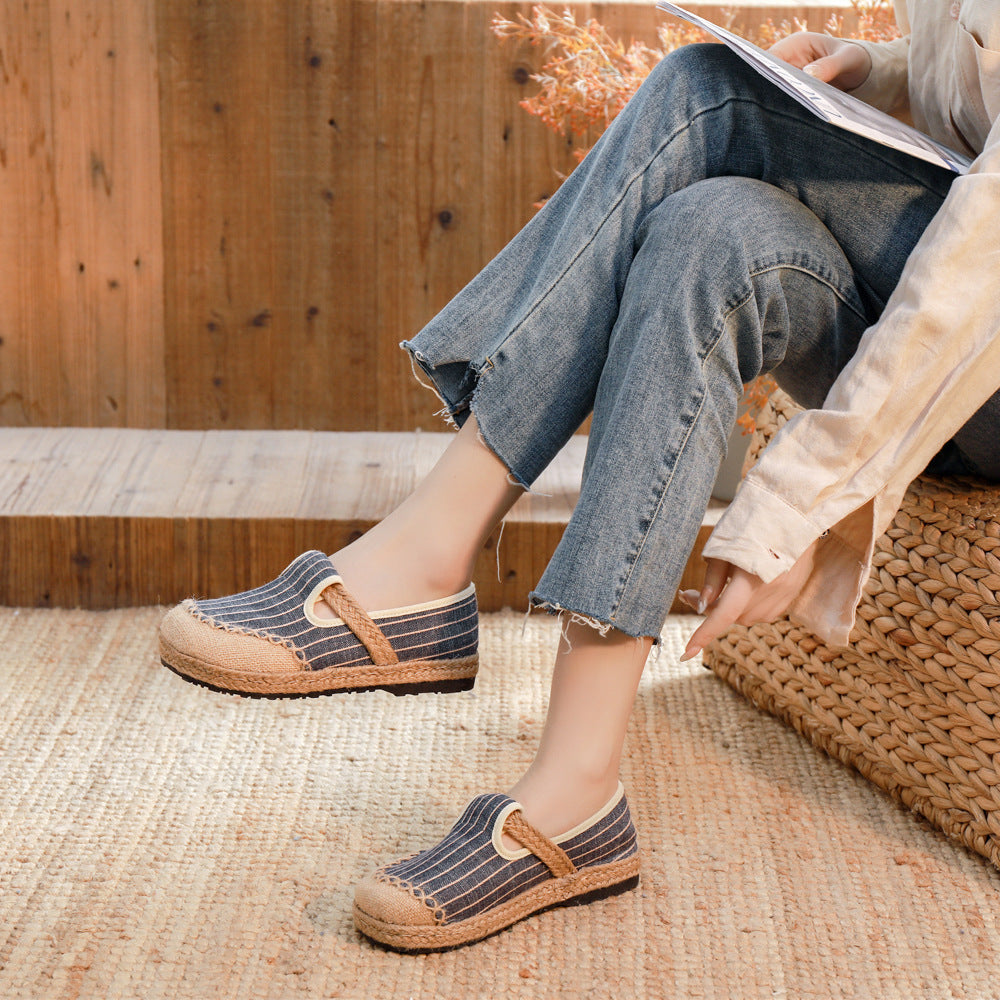 New Linen Shoes Women's Artistic Striped Color Matching