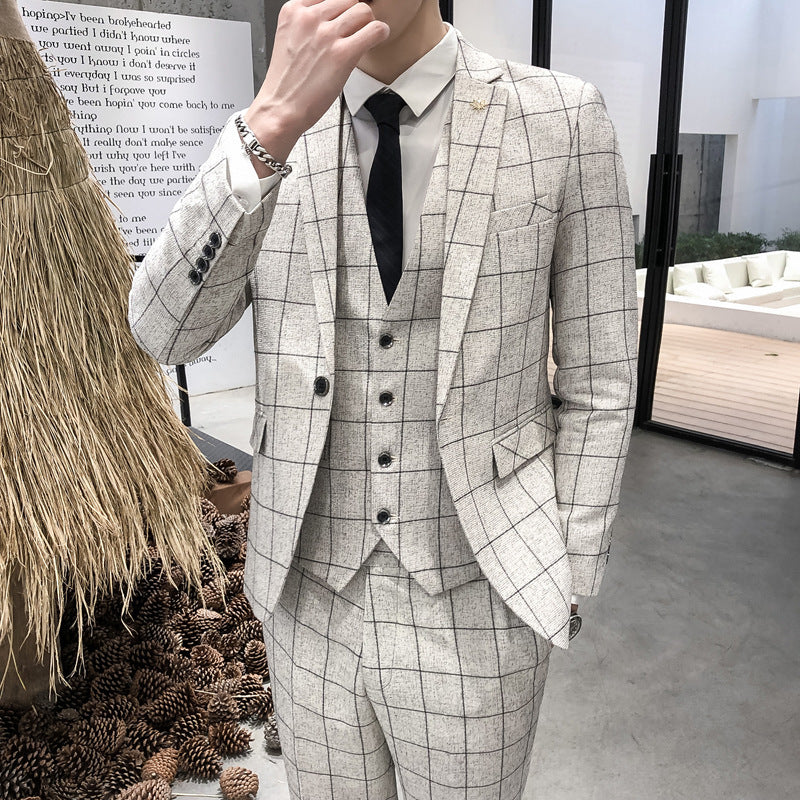 Slim Fit Suit Suit Men's Plaid Suit Three-piece Suit