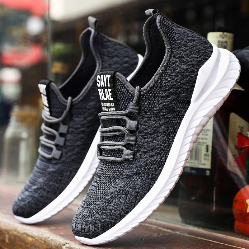 New Men's Flying Woven Lace-up Running Shoes