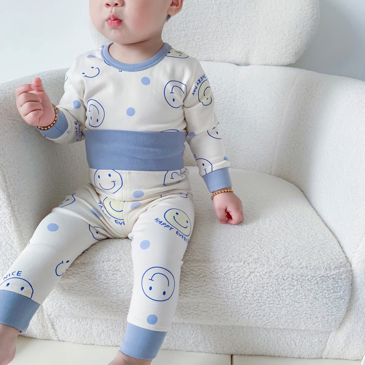 Baby's Pure Cotton Boneless High Waist Belly Protection Autumn Suit Baby Warm Home