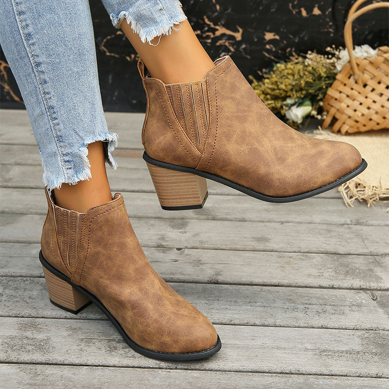 Autumn Winter Shoes For Women Pointed Toe Thick Square Heel Ankle Boots New Slip-on Low Heel Luxury Short Boots