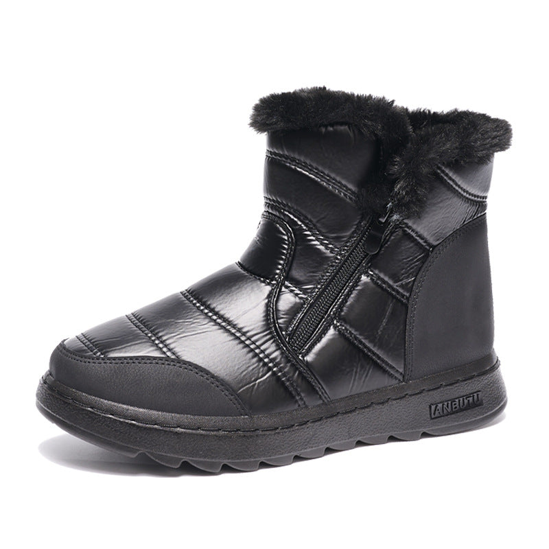 Winter Dicke Plüsch Schnee Stiefel Mit Seitlichem Reißverschluss High Top Plattform Warme Baumwolle Schuhe Frauen Solide Wasserdichte Fleece Walking Boot